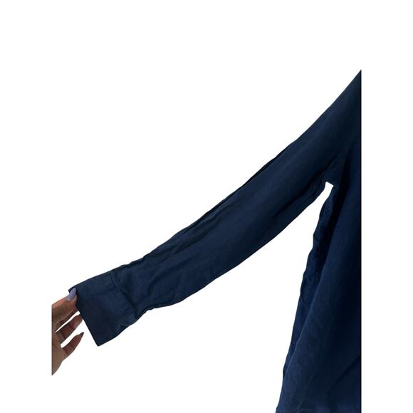 Talbots Plus Navy Blue Lagenlook Relaxed Button Up Long Sleeve Linen Blouse 16 - Picture 5 of 10